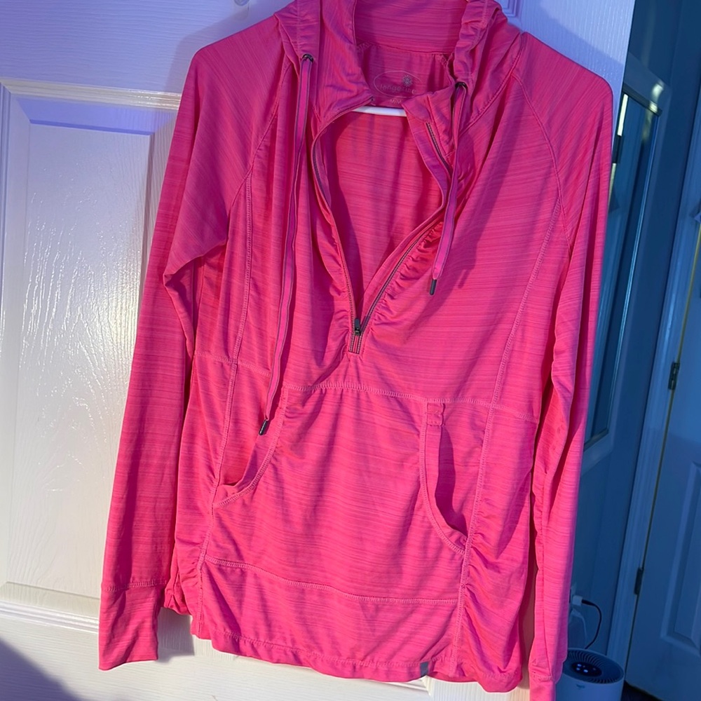 Hot pink workout pullover with hoodie